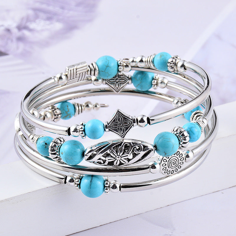 Natural Turquoise Multi Circle Layered Bracelet