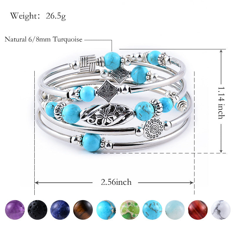 Natural Turquoise Multi Circle Layered Bracelet