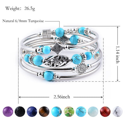 Natural Turquoise Multi Circle Layered Bracelet