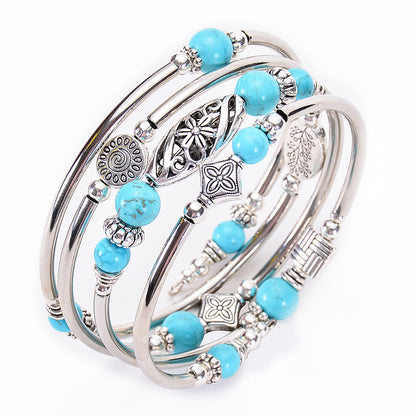 Natural Turquoise Multi Circle Layered Bracelet