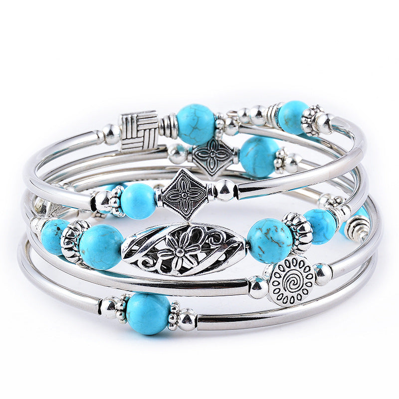 Natural Turquoise Multi Circle Layered Bracelet