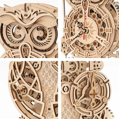 Vintage Owl Clock - Mechanical 3D Wooden Puzzle - 161 Pieces