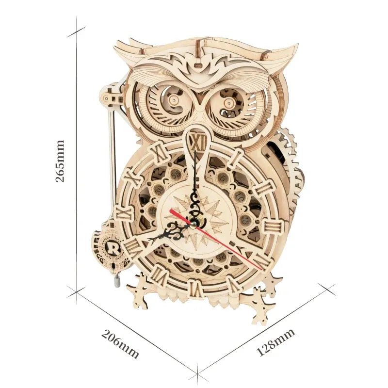 Vintage Owl Clock - Mechanical 3D Wooden Puzzle - 161 Pieces