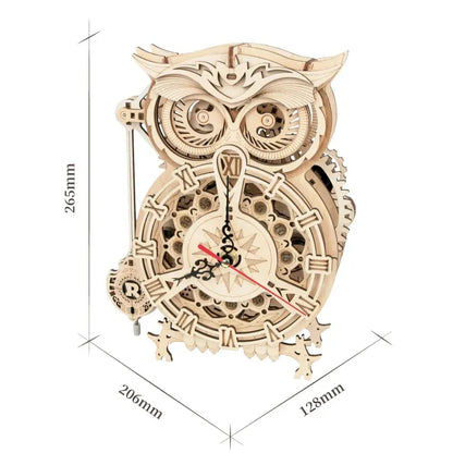 Vintage Owl Clock - Mechanical 3D Wooden Puzzle - 161 Pieces