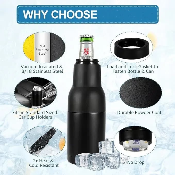 🍺Beer Bottle and Can Cooler with Beer Opener: Keep Drinks Ice-Cold & Hands Dry