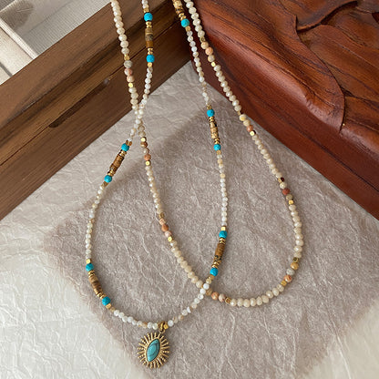 Natural turquoise pendant necklace niche tribal style choker