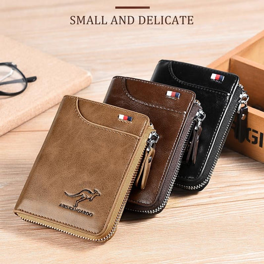 (🎁2023-Christmas Hot Sale🎁) Men Wallet Zipper Genuine Leather Purse ( RFID PROTECTED )✨