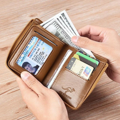 (🎁2023-Christmas Hot Sale🎁) Men Wallet Zipper Genuine Leather Purse ( RFID PROTECTED )✨