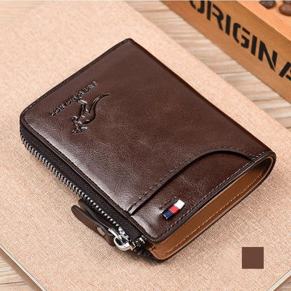 (🎁2023-Christmas Hot Sale🎁) Men Wallet Zipper Genuine Leather Purse ( RFID PROTECTED )✨